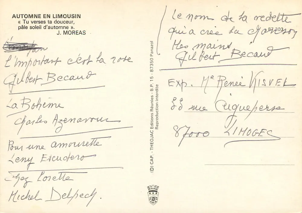 Herbst in Limousin — Gedicht von J. Moreas — Verlag ThéoJAC - Rückseite