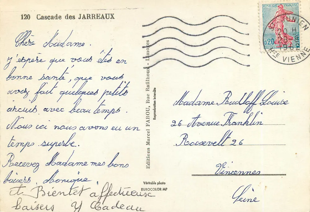Cascata dos Jarreaux — Limoges — Edições Marcel Marcel - Verso