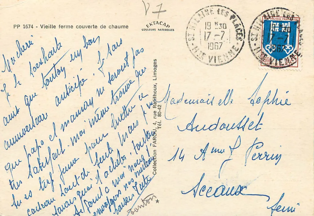 Fazenda com telhado de colmo — Sainte-Léocadie, Vienne — Ektacap Cores Naturais, n° PP 1674 - Verso