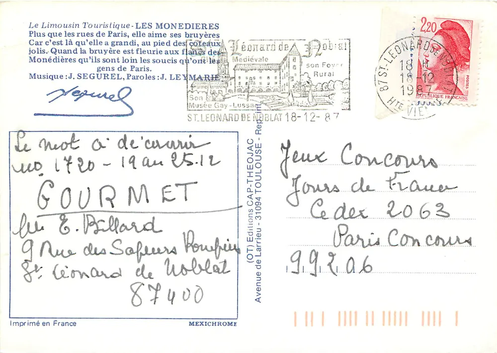 Femme en costume traditionnel avec chèvre — Limousin — Éditions Iris - Verso