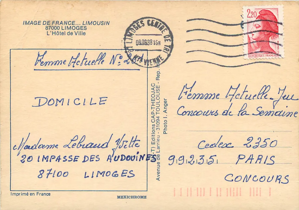 Stadthaus von Limoges — Bild der Französischen Landschaft Nr. 264 — Éditions CAP-THÉOJAC - Rückseite
