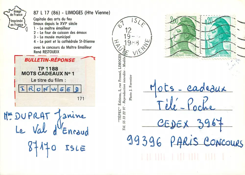 Limoges, Hauptstadt der Emaille — 2-Farn — Verlag TEPEC' Éditions, Nr. 1 - Rückseite