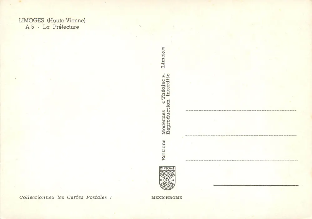 Limoges (Haute-Vienne) — A Prefeitura — Éditions Diplôme - Verso