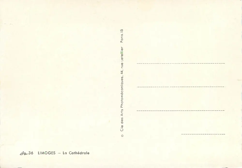 Limoges — A Catedral — editor CAP, n° 36 - Verso