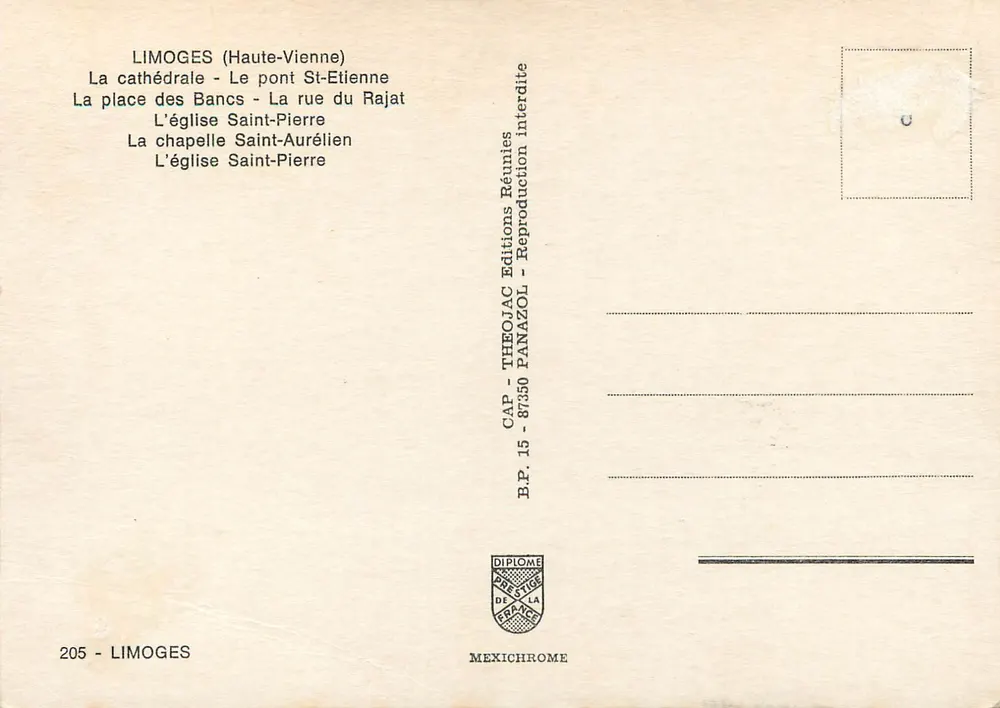 Alt-Limoges — Panoramablick — CAP - Théo Jac Panazol, n° 205 - Rückseite