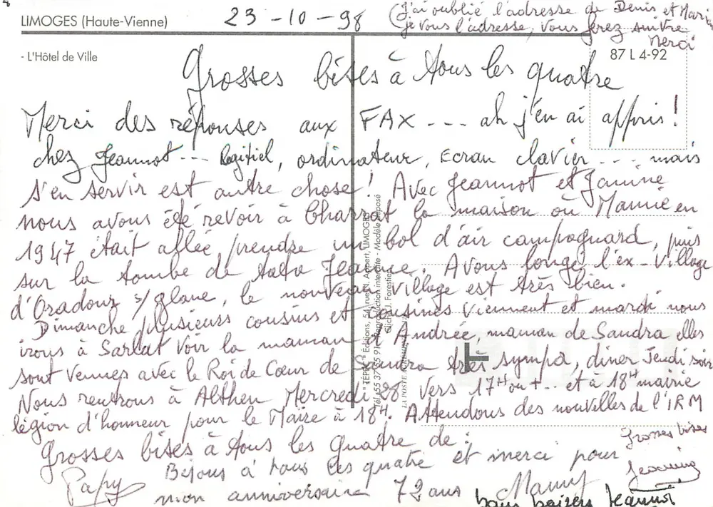 Limoges — Rathaus — Editions Salan, 87 L 4-92 - Rückseite