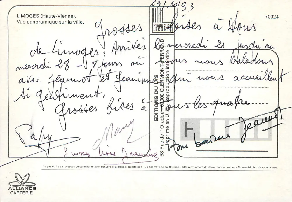 Limoges — Panoramablick auf die Stadt — Éditions Leconte - Rückseite