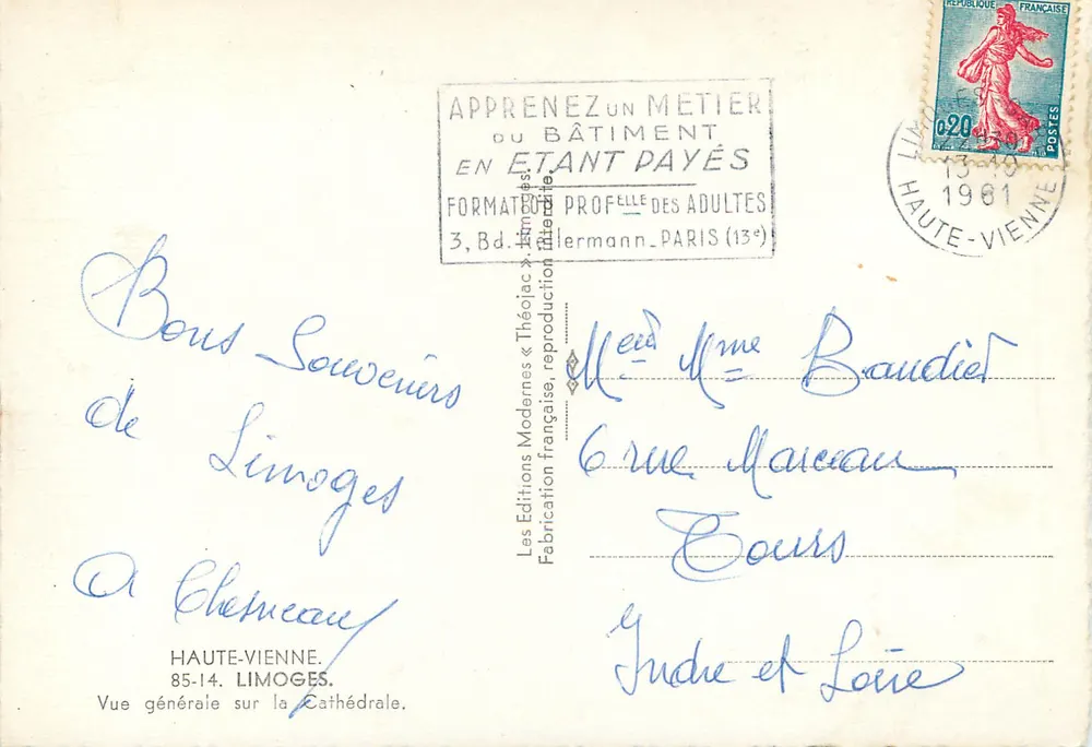 Limoges — Allgemeiner Blick auf die Kathedrale — Les Editions Modernes « Théoiac » - Rückseite