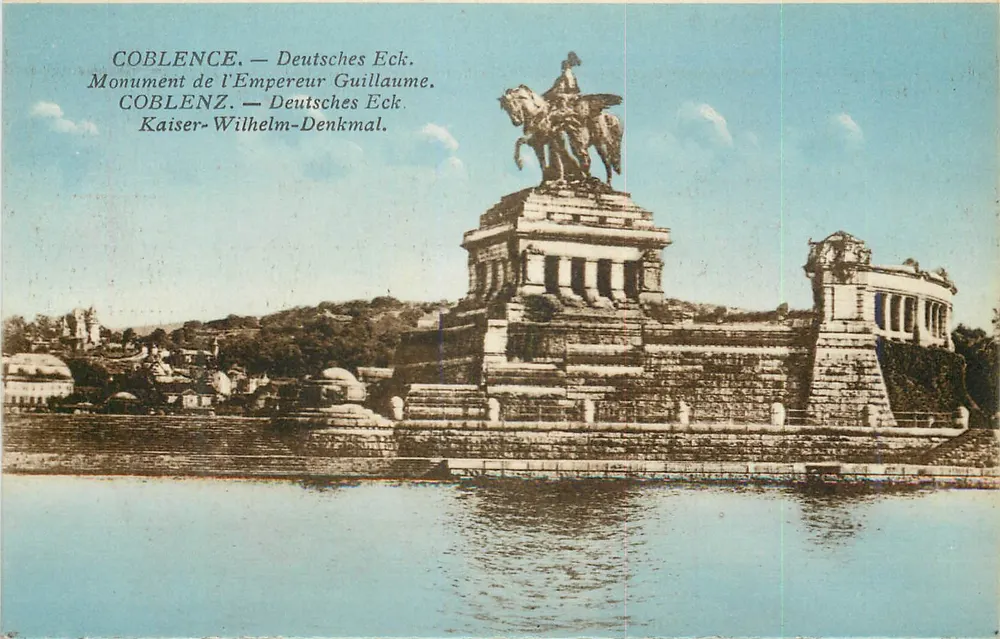 Koblenz — Deutscher Eck. Kaiserdenkmal. Denkmal des Kaisers Wilhelm. - Vorderseite