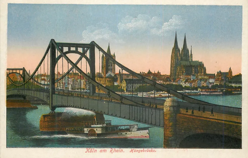 Colonia sul Reno — Ponte sospeso — Editore J. G. Schmitz & Co. No 7401 - Recto