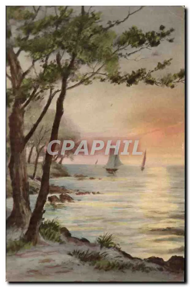 Pôr do sol no mar — vista costeira — Luxographie, Paris, n° 56 - Frente