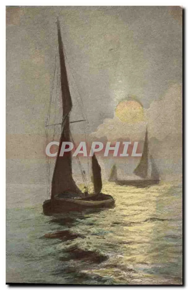 Zeilboot bij zonsondergang — zeegezicht — C.W. Faulkner & Co. Ltd., serie CWF - Voorkant