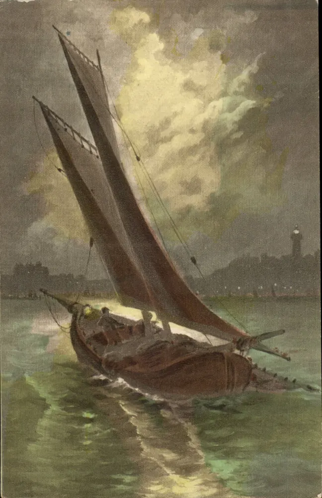 Segelboot — maritime Ansicht mit Leuchtturm — O.I.A. London, Serie 530 - Vorderseite