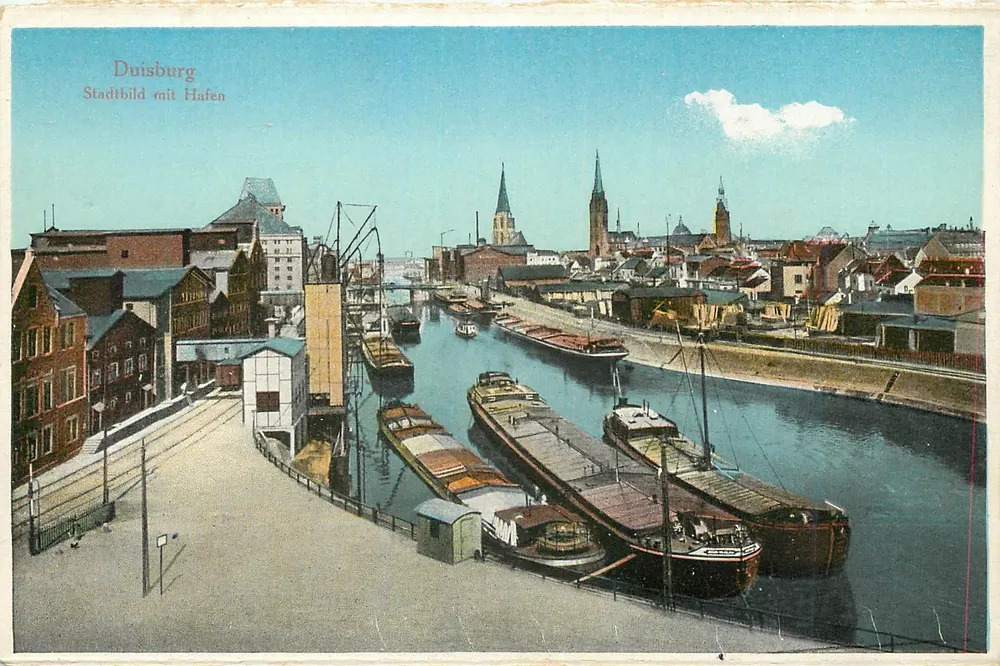 Duisburg — Stadsbekijk met haven — uitgever onbekend, serie-nummer niet zichtbaar - Voorkant