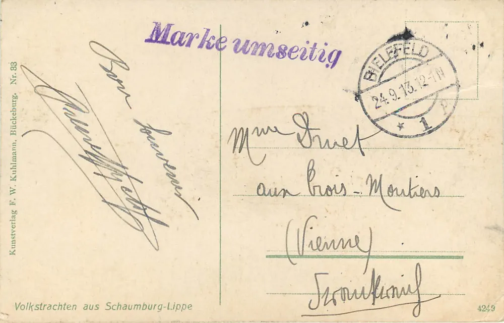 Dziewczyna w stroju folklorystycznym — wydawca Kunstverlag F. W. Kuhlmann, Bückeburg, nr 88 - Rewers