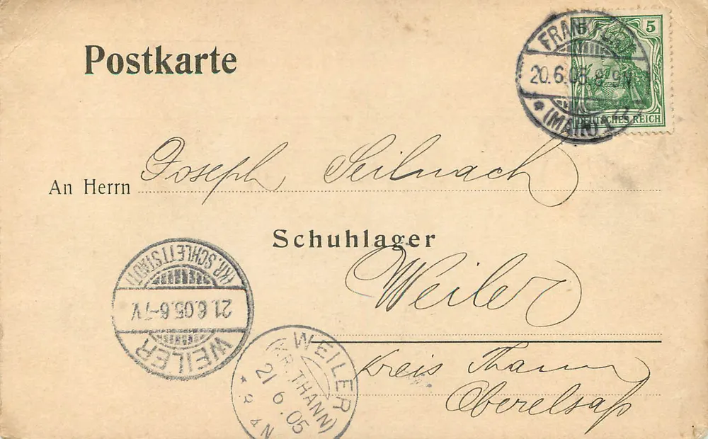 Frankfurt a.M. — Nathan Levi — Ansichtskarte vom 20. Juni 1905 - Rückseite