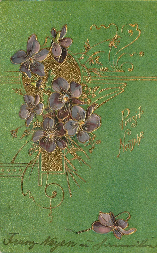 Flores violetas — Carta de boas-vindas para o Ano Novo — Frany Nöyen & Surenibildi - Frente