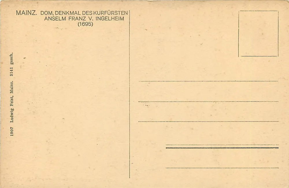Mainz, Dom, Denkmal des Kurfürsten Anselm Franz V. Ingelheim — (1695) — Ludwig Feist, Mainz, n° 3141 - Rückseite