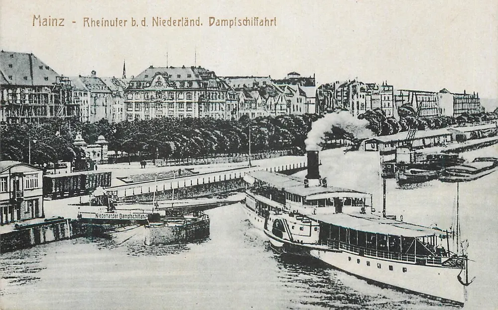 Mainz - Rheinufer bei den Niederlanden - Dampfschifffahrt — Graph. Verlag Amtal Dresden-Bisewitz, Nr. 1180 - Vorderseite