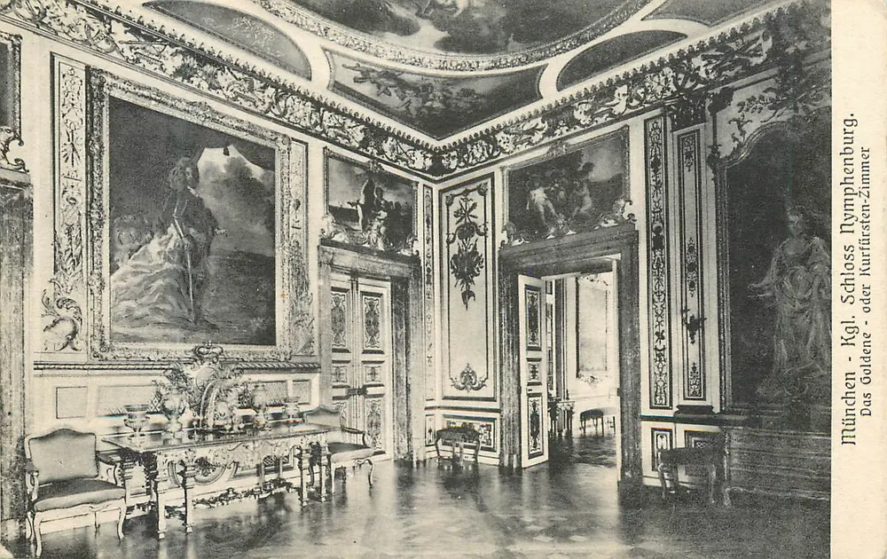 München - Königliches Schloss Nymphenburg. Das Goldene- oder Kurfürsten-Zimmer — Verleger Anton Schäffler, Nr. 26-a - Vorderseite