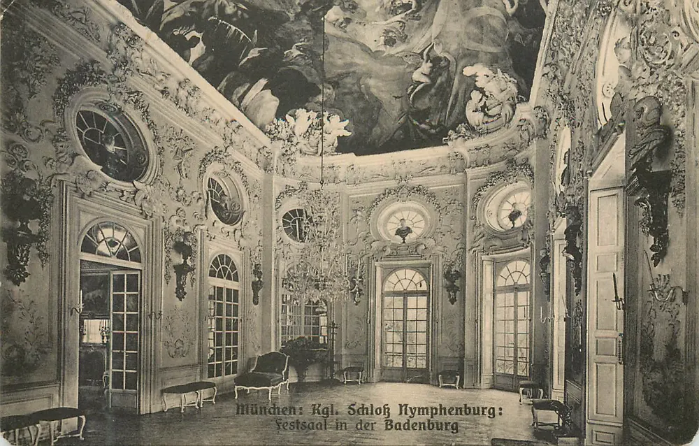 Festsaal in der Badenburg — Schloss Nymphenburg — Alleinverlag v. Friedrich v. Lorenzmann, Nr. 4441 - Vorderseite