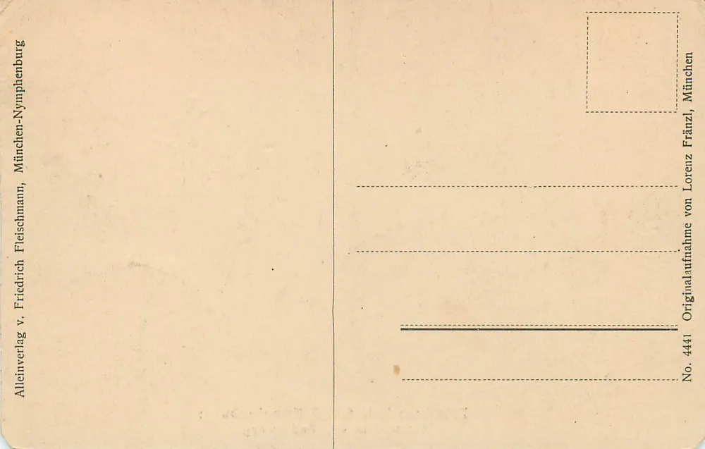 Festsaal in der Badenburg — Schloss Nymphenburg — Alleinverlag v. Friedrich v. Lorenzmann, Nr. 4441 - Rückseite