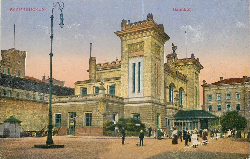 Estação de Saarbrücken — vista do prédio principal — Verlag Rihlausen, Saarbrücken, n° 659 - Frente
