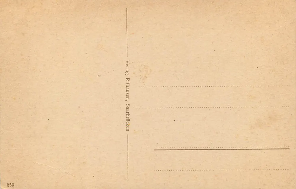 Estação de Saarbrücken — vista do prédio principal — Verlag Rihlausen, Saarbrücken, n° 659 - Verso