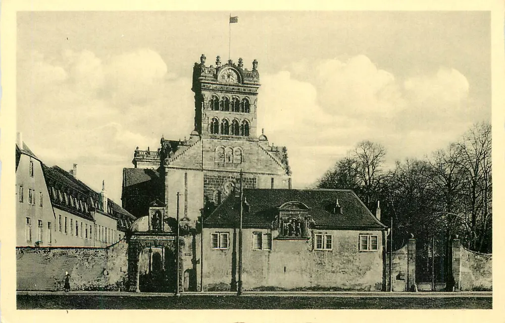 Trèves, Katedra św. Mateusza — widok budynku z wieżą i flagą — wydawca nieznany - Awers