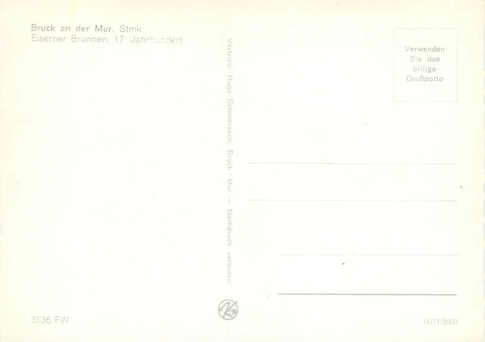 Bruck an der Mur — Fonte de Ferro, Século XVII — Hugo Schimmerzeck, 3136 FW - Verso