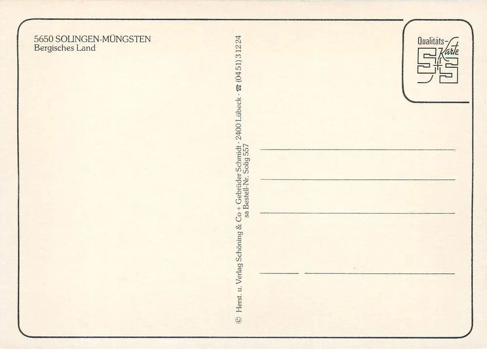 Müngstener Brücke — Deutschlands höchste Eisenbahnbrücke zwischen Remscheid und Solingen — Verlag: Verlag Schörning & Co + Gebrieder Schmidt & Co - Rückseite