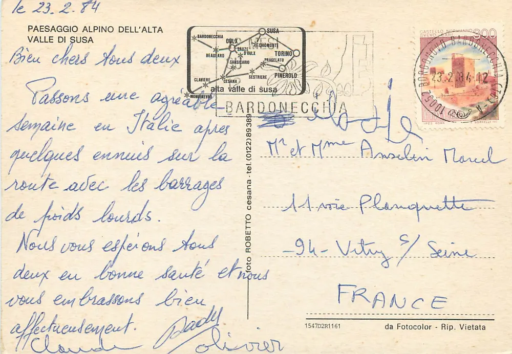 Schneeviertel in der Susa-Tal — Verlag Fotocolor, Nr. 1547D2R1161 - Rückseite