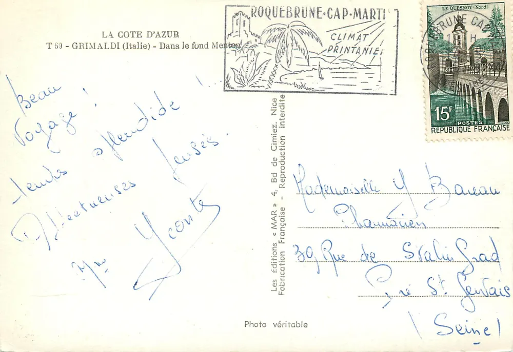 Cap-Martin — Panoramablick — Editions « MAR » - Rückseite