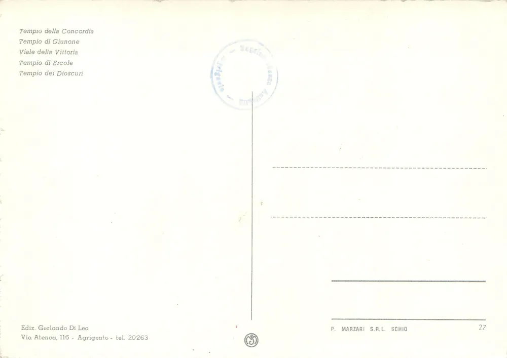 Agrigento — Tempels en landschappen — Ed. Gerlando Di Leo, n°27 - Achterkant