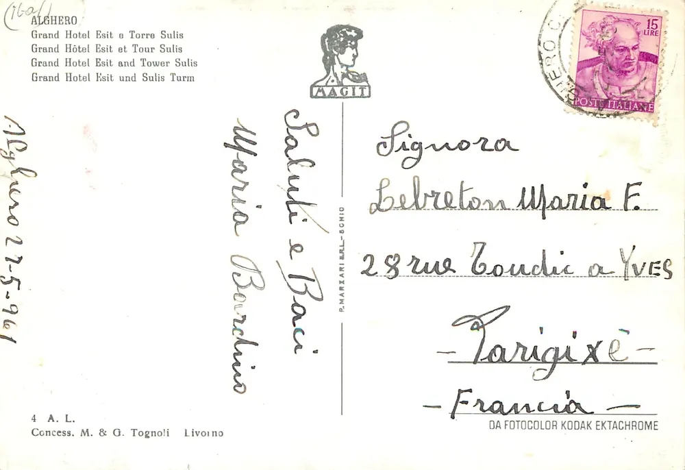 Alghero — Grand Hôtel Esit e Torre Sulis — Concess. M. & G. Tognoli Livorno - Verso
