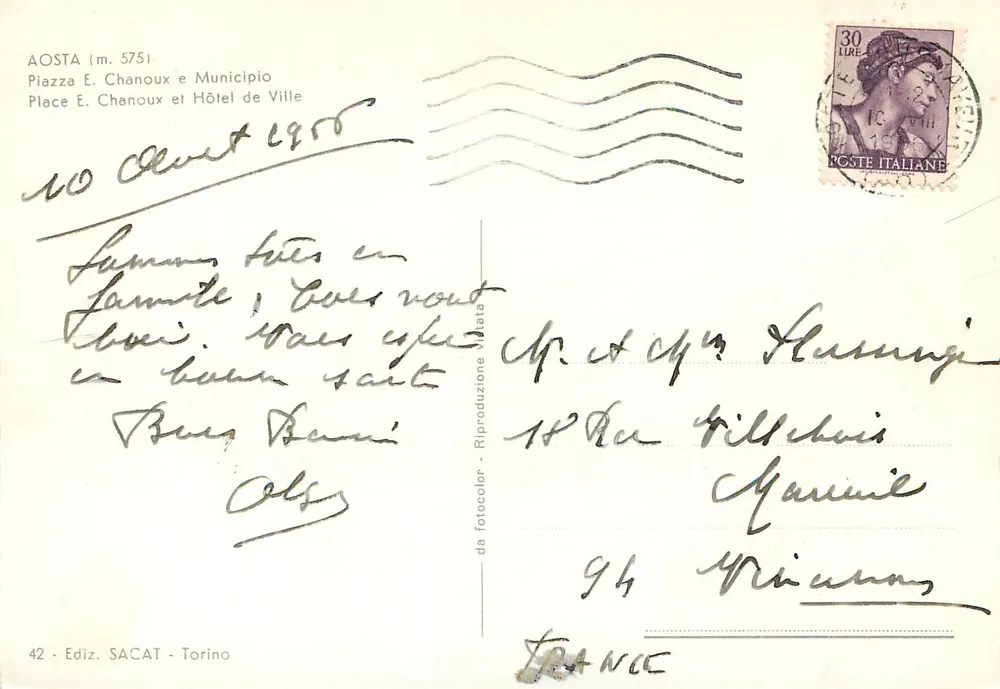Place E. Chanoux — Hôtel de Ville — Editor SACAT, n°42 - Verso
