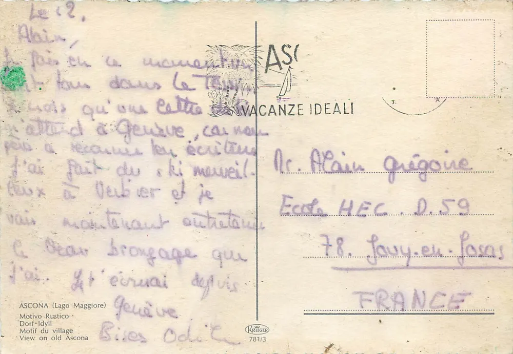 Ascona (Lago Maggiore) — Motivo do vilarejo — editor Kretzner, n° 781/3 - Verso