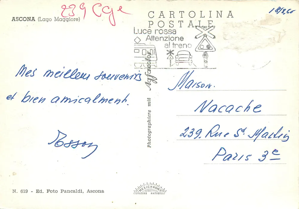 Ascona (Lago Maggiore) — vista panorâmica — Ed. Foto Pancaldi, N. 619 - Verso