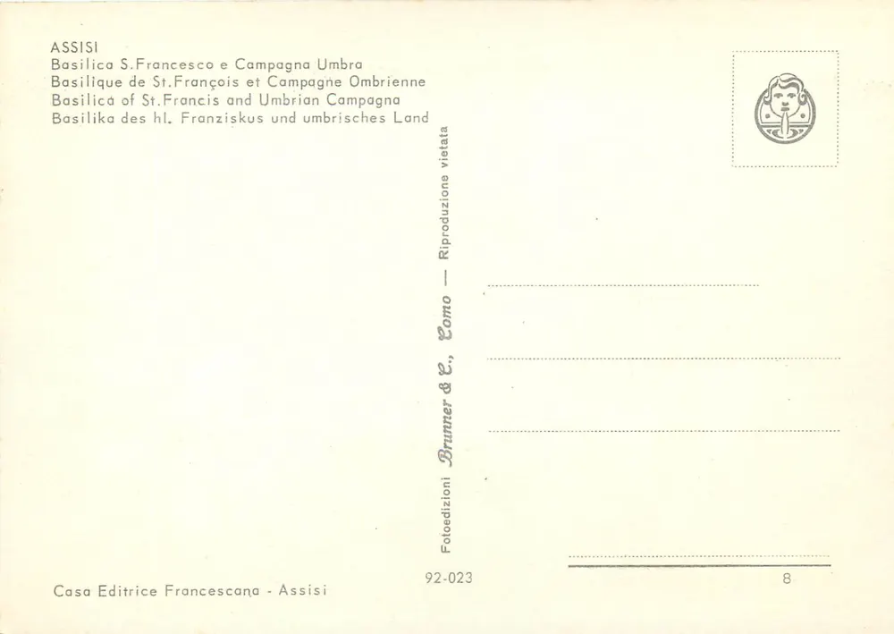 Assisi — Basilika des hl. Franziskus und die umbraische Landschaft — Brunner & C., Assisi, Nr. 92-023 - Rückseite