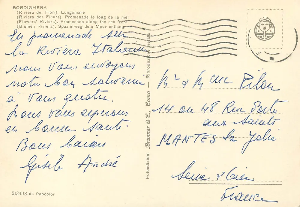Bordighera — Promenade des Fleurs — Éditeur Bruno & C. n° 513-018 - Rückseite
