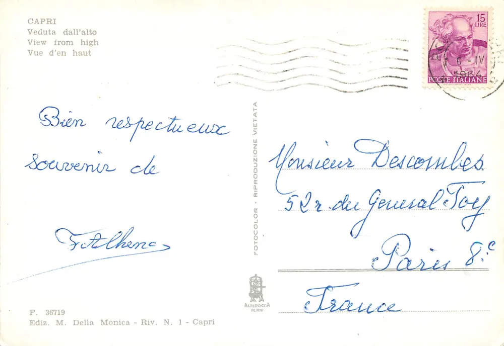 Capri — Vista geral — Ediz. M. Della Monica - Riv. N. 1 - Capri - Verso