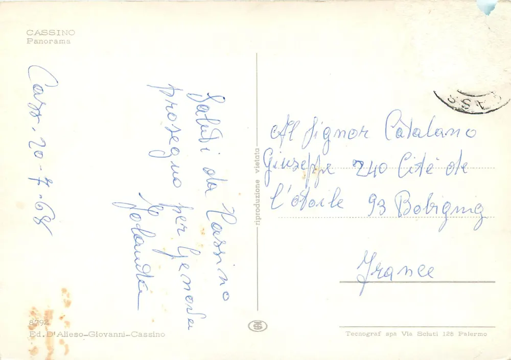 Cassino — Panorama — Ed. D'Alieso-Giovanni-Cassino n° 8792 - Verso