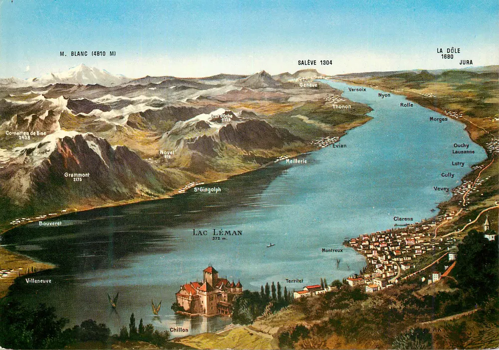 Lago Léman — vista panorâmica — Edição Photoglob SA, Zürich/Vevey, n°2423 - Frente