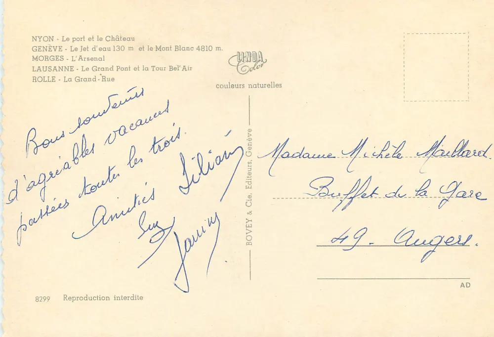 Lembrança do Léman — Bovey & Cie, Genebra, n° 8299 - Verso