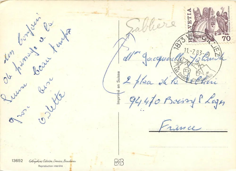 Cenas alpinas suíças — Armorial dos cantões suíços — Edição Deriaz Baulmes - Verso