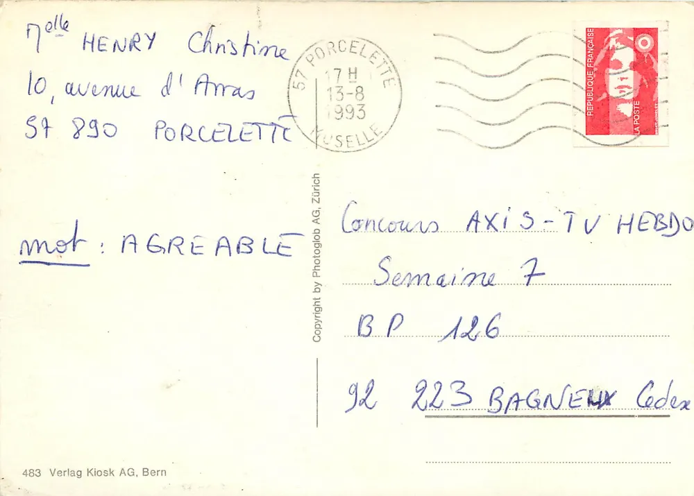 Monte Cervino — Gruss aus der SCHWEIZ — Verlag Kiosk AG, Bern - Verso
