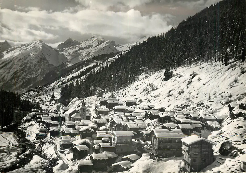 Blatten-Lötschental — schneebedeckte Luftaufnahme — PERROCHET Service aérien VS 1441 - Vorderseite