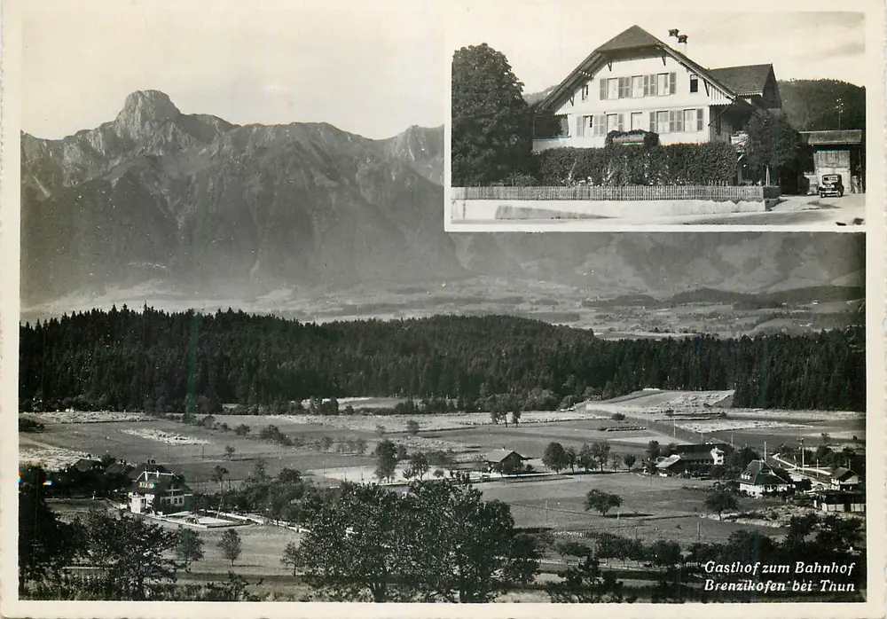 Gasthof zum Bahnhof Brenzikofen bei Thun — Photo Dubach Thun 56/1943 - Vorderseite