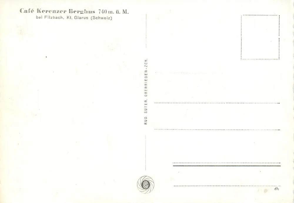 Café Kerenzner Berghus — 740 m. ü. M. — Rud. Suter, Oberrieden-ZH - Rückseite