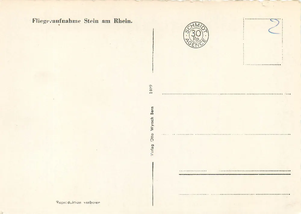 Stein am Rhein — vista aérea — Verlag Otto Wyrscb Bern - Verso